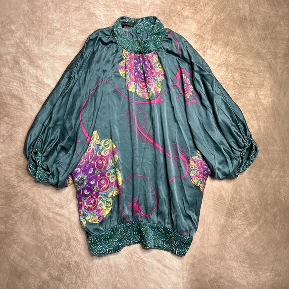 Custo Barcelona Dolman Sleeve Loose Flowy Oversized Silk Blouse Mandala Print - Picture 1 of 10